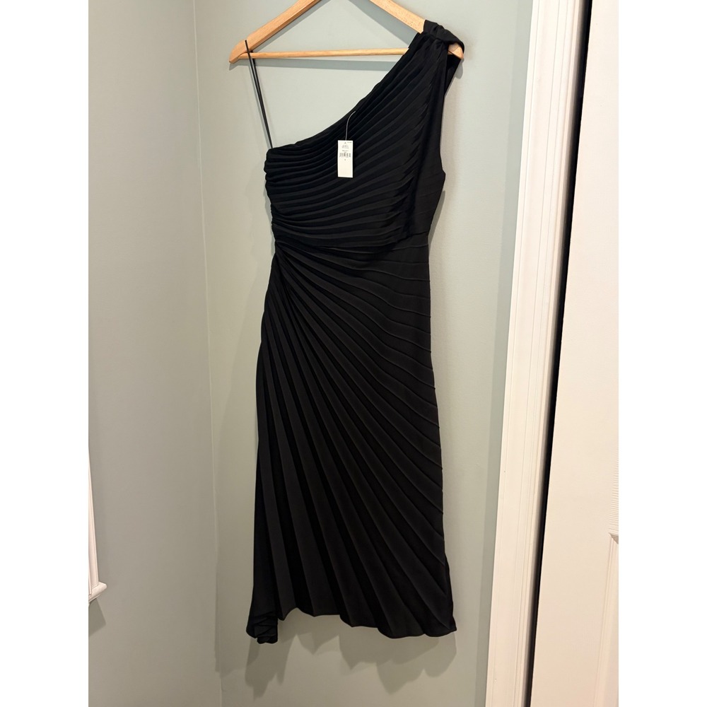 Banana Republic Black One Shoulder Pleated Midi Dress 888771-01-1 NWT Size 0 - Picture 3 of 8